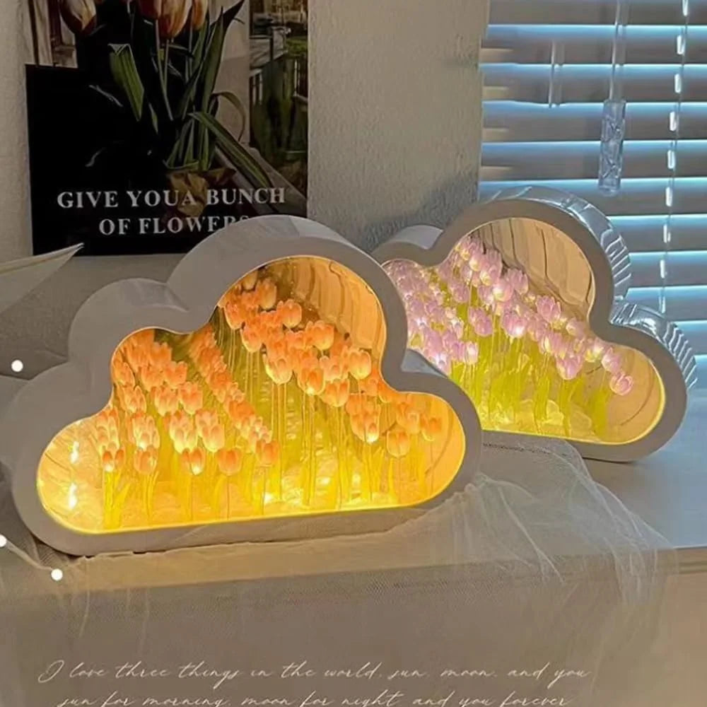 Forever Cloud Mirror Tulips DIY Tulip Night Light Tulip Flower LED Lamp Birthday Gift for Girl Friend Valentine'S Day