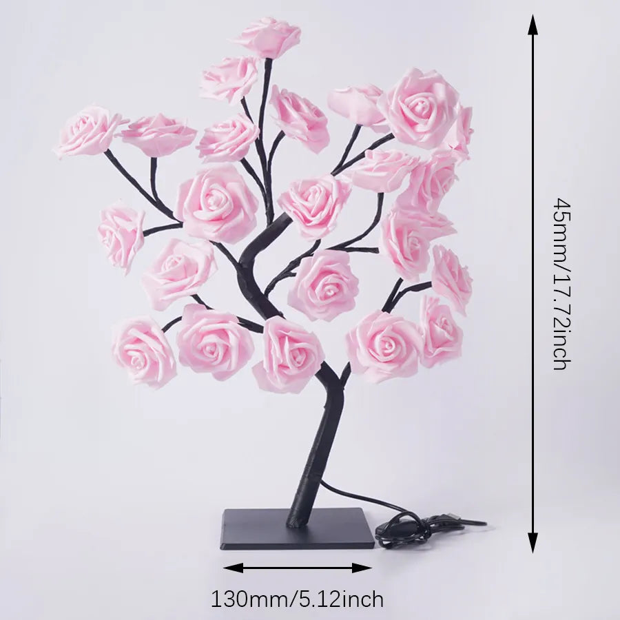 24 LED Rose Tree Lights USB Plug Table Lamp Fairy Flower Night Light for Home Party Christmas Wedding Bedroom Decoration Gift